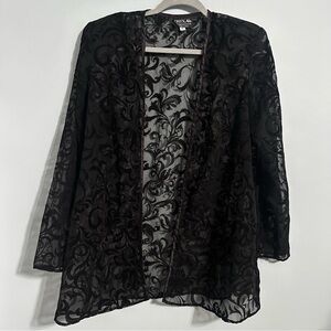 Onyx Nite Black Sheer Velvet Floral Open Cardigan Medium